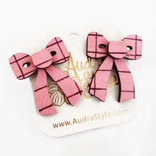 Load image into Gallery viewer, Bow Stud Pink Plaid Spring Summer Statement Earring