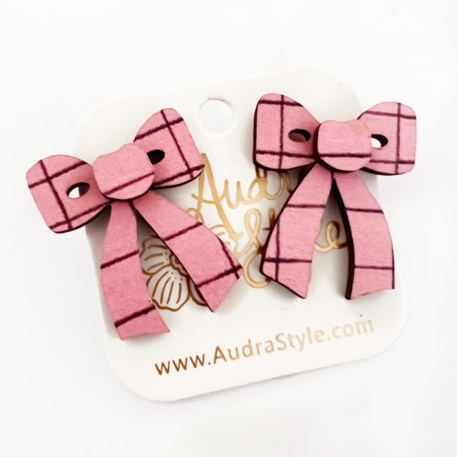 Bow Stud Pink Plaid Spring Summer Statement Earring