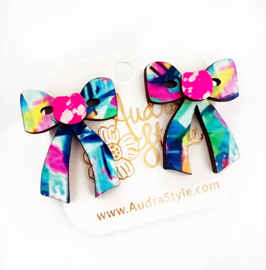 Bow Stud Blue Pink Abstract Spring Summer Statement Earring