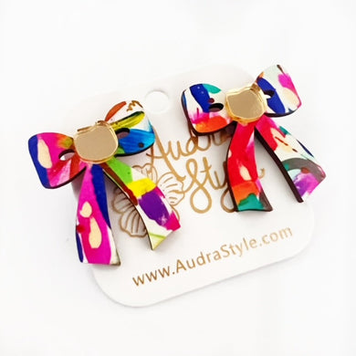 Bow Stud Rainbow Abstract Spring Summer Statement Earring