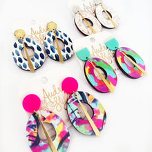 Load image into Gallery viewer, Blue White Bold Spring Summer Statement Earring