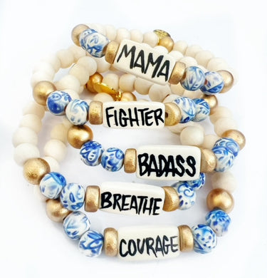 Affirmation Word Beaded Bracelets Inspirational - Blue White