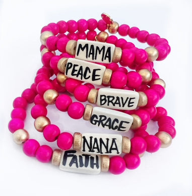 Affirmation Word Beaded Bracelets Inspirational - Fuchsia Pink