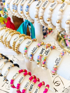 Affirmation Word Beaded Bracelets Inspirational - Off White