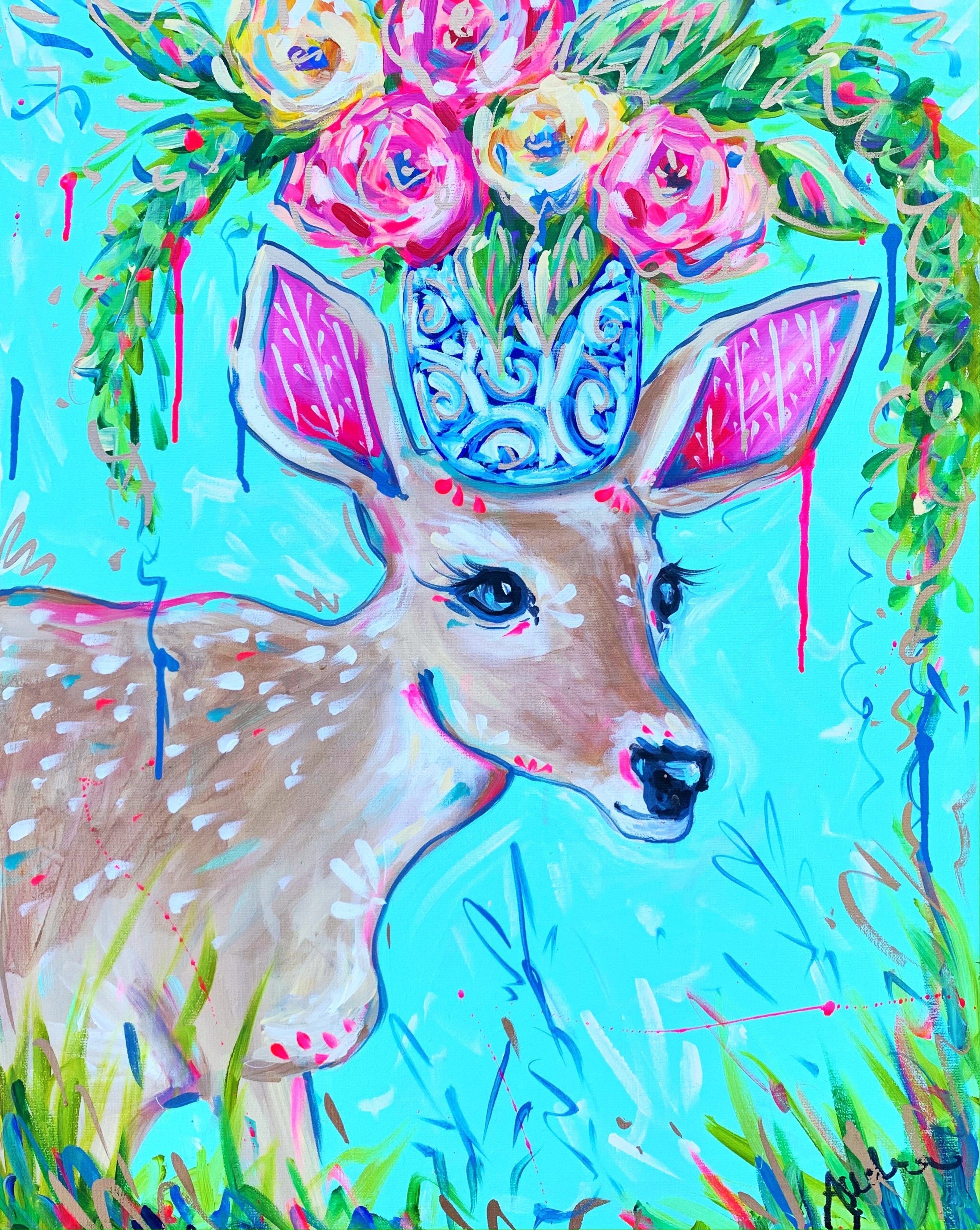 Deer and Bouquet Canvas