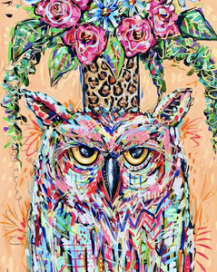 Owl With Leopard Vase Canvas