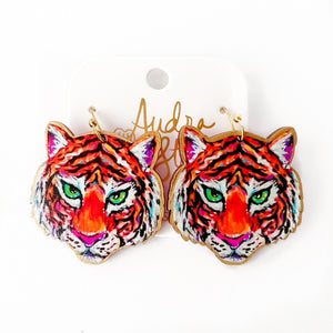 Tiger Face Dangle Earring with Wire