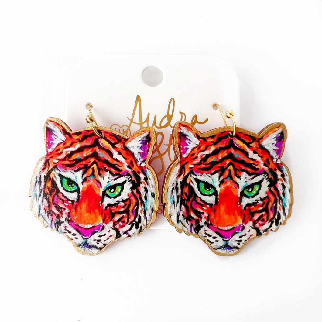 Tiger Face Dangle Earring with Wire