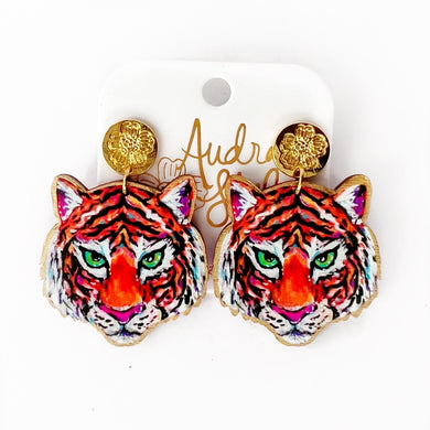 Tiger Face Dangle Earring with Stud