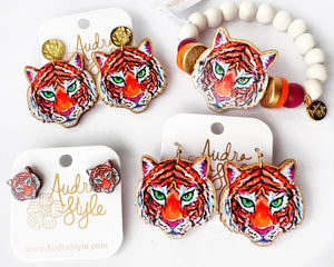 Tiger Face Dangle Earring with Stud