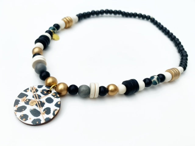 Audra Style™️ Black Dot Pendant Beaded Necklace