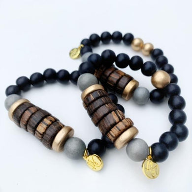 Audra Style™ Stacking Bracelets - Black Grey Brown Coconut