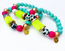 Load image into Gallery viewer, Audra Style™ Aqua Fuchsia Black White Neon Yellow Disk Stacking Bracelet