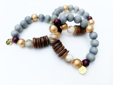 Audra Style™ Stacking Bracelets - Brown Coconut Neutral Abstract Grey