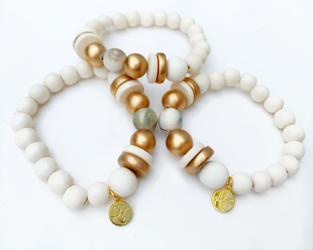 Audra Style™ Gold Neutral Abstract White Stacking Bracelet