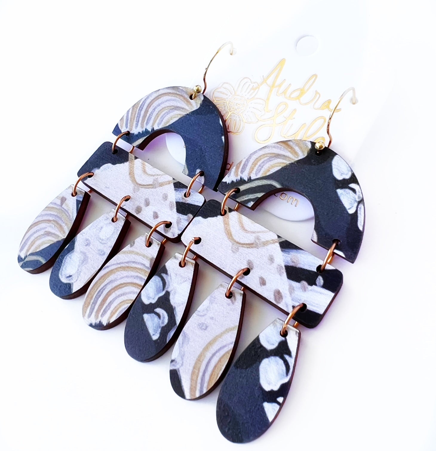 Elizabeth - Black Cream Abstract Statement Earring