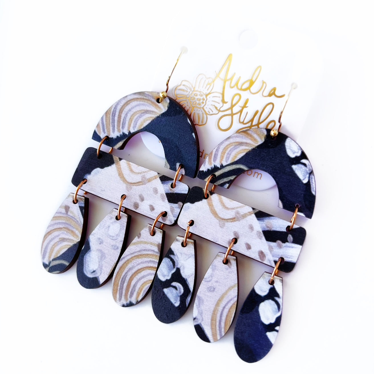 Elizabeth - Black Cream Abstract Statement Earring