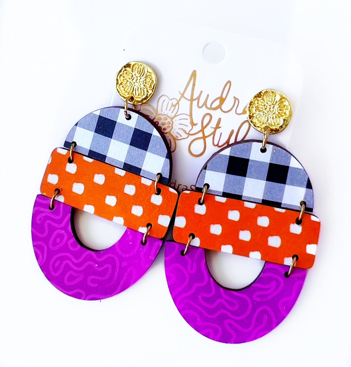 Bela - Gingham Orange Dot Purple