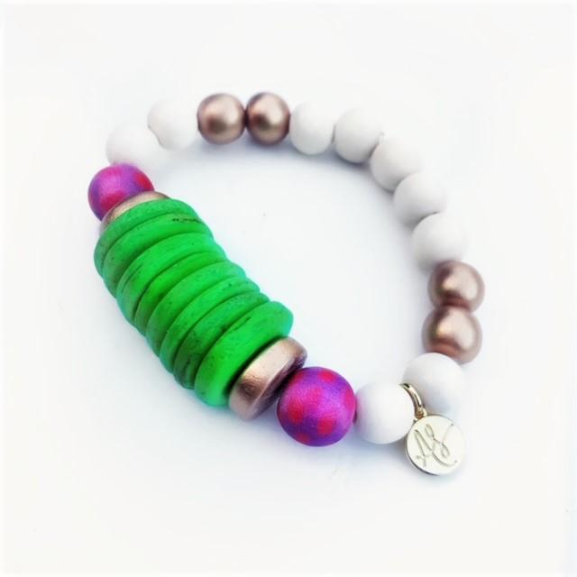 Limited Edition Audra Style™ Stacking Bracelet - Green Coconut Pink Red Dot