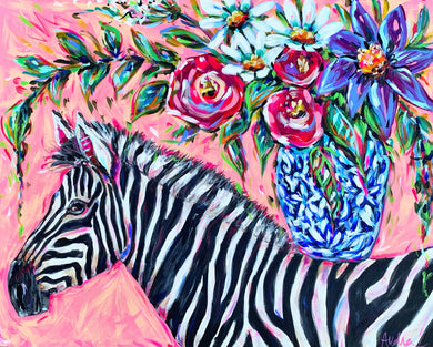 Zebra with Bouquet Reproduction Print