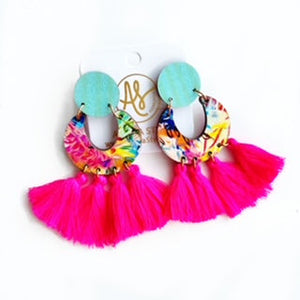 Marjorie - Garden Neon Pink Fringe-Dangle Earring