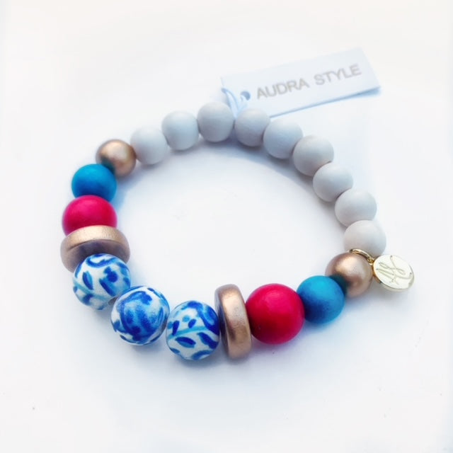 Audra Style™ Red Blue White Gold Disk Stacking Bracelet