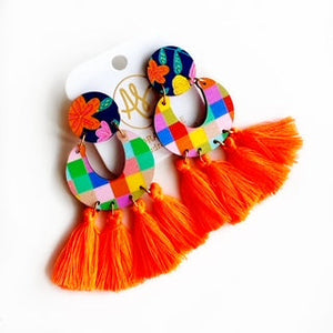 Marjorie - Rainbow Pixel Neon Orange-Dangle Earring