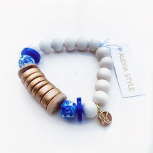 Load image into Gallery viewer, Audra Style™ Blue White Cobalt Gold Disk Stacking Bracelet