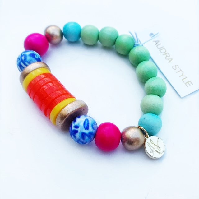 Audra Style™ Lime Blue White Pink Orange Disk Stacking Bracelet