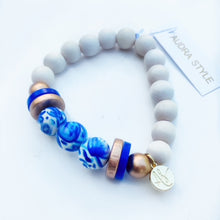 Load image into Gallery viewer, Audra Style™ Blue White Bead Gold Blue Disk Stacking Bracelet