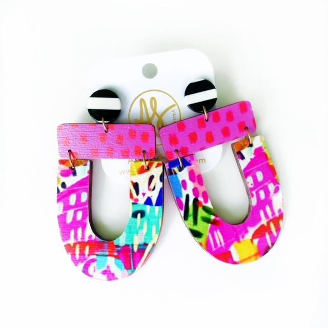 Abby - Pink Red Dot Abstract Earring