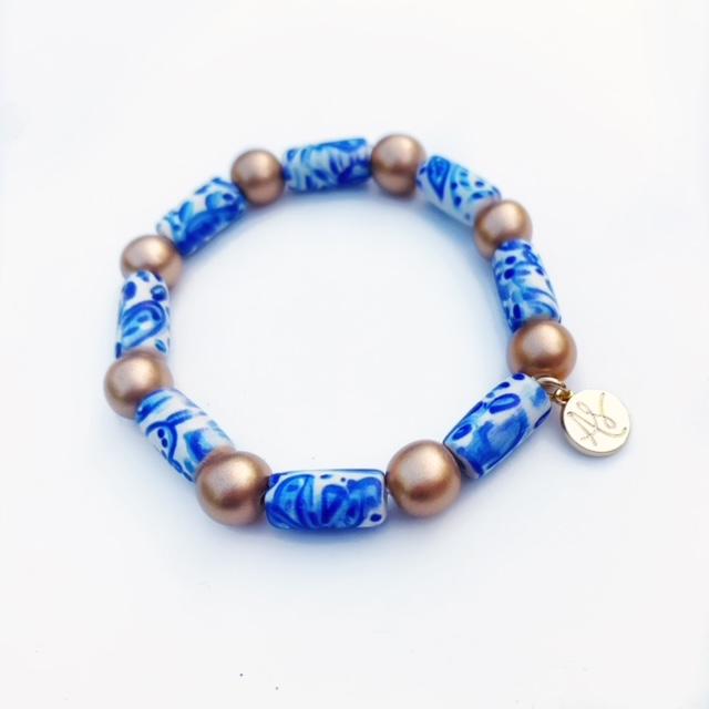 Audra Style™ Stacking Bracelet - Blue White Gold Tube Beads