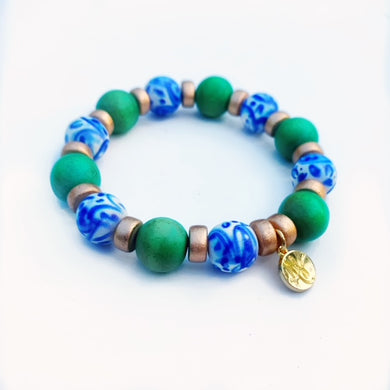 Audra Style™ Stacking Bracelet - Blue White Kelly Green Gold