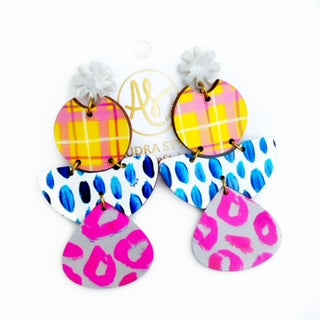 Eva - Yellow Plaid Navy Dash Grey Fuchsia Cheetah-Dangle Earring