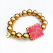Load image into Gallery viewer, Fuchsia Caramel Leopard Matte Gold Stacking Bracelet