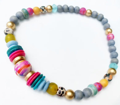 Multicolored Beaded Necklace - Stretchy