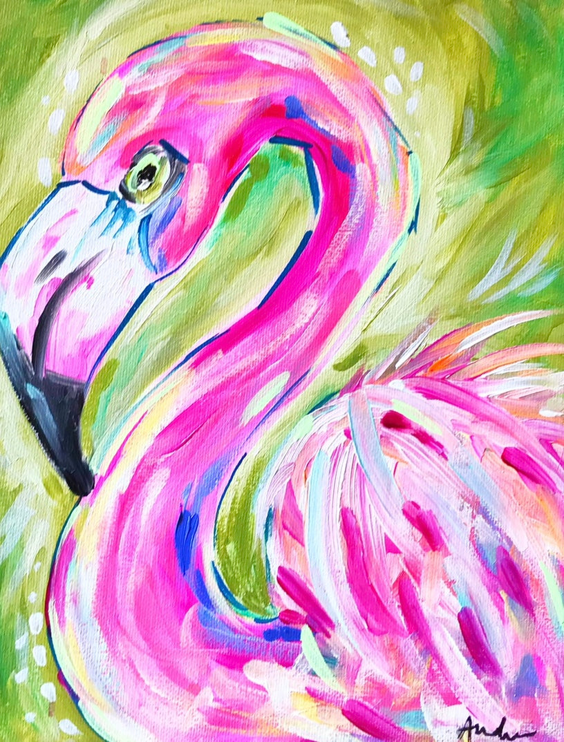 Flamingo Green Background Reproduction Print