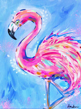 Load image into Gallery viewer, Flamingo Blue Background Reproduction Print