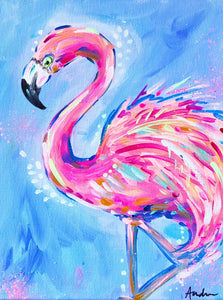 Flamingo Blue Background Reproduction Print
