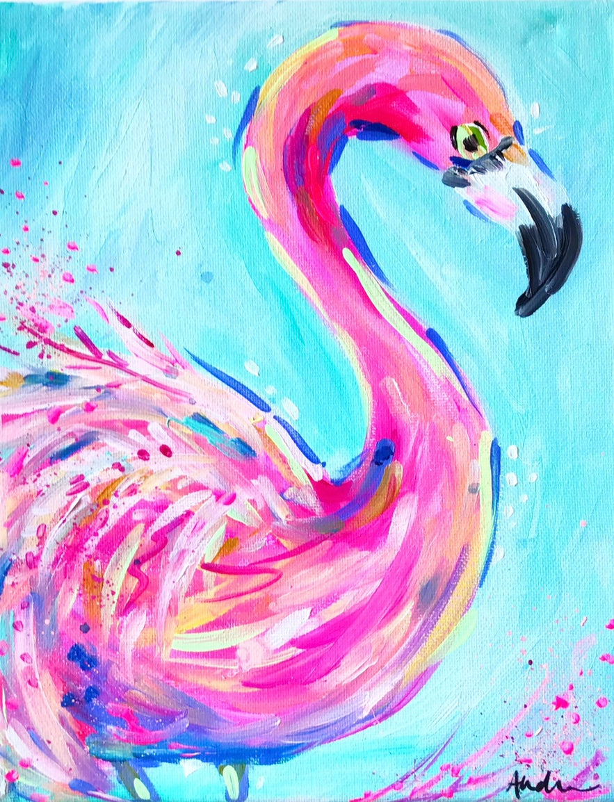 Flamingo Aqua Background Reproduction Print
