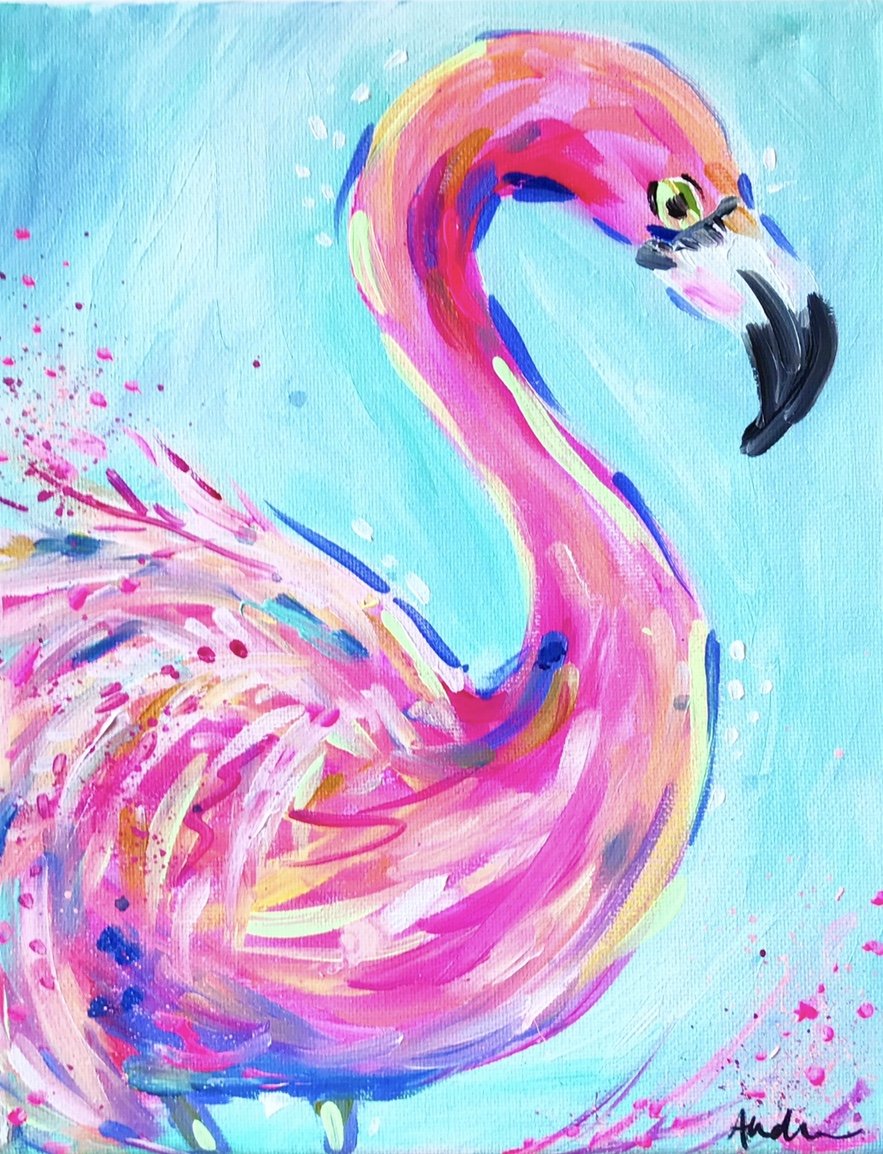 Flamingo Aqua Background Canvas