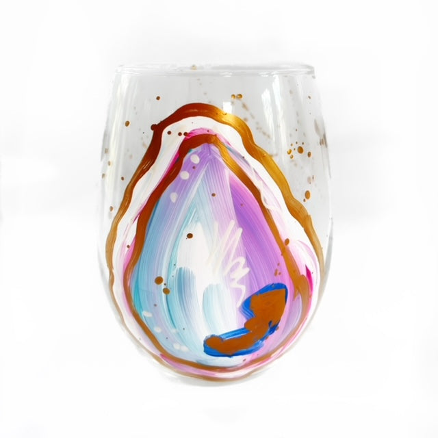 Hand Painted Oyster Stemless Wine Glass
