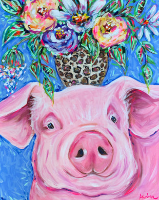 Pig with Leopard Bouquet Print