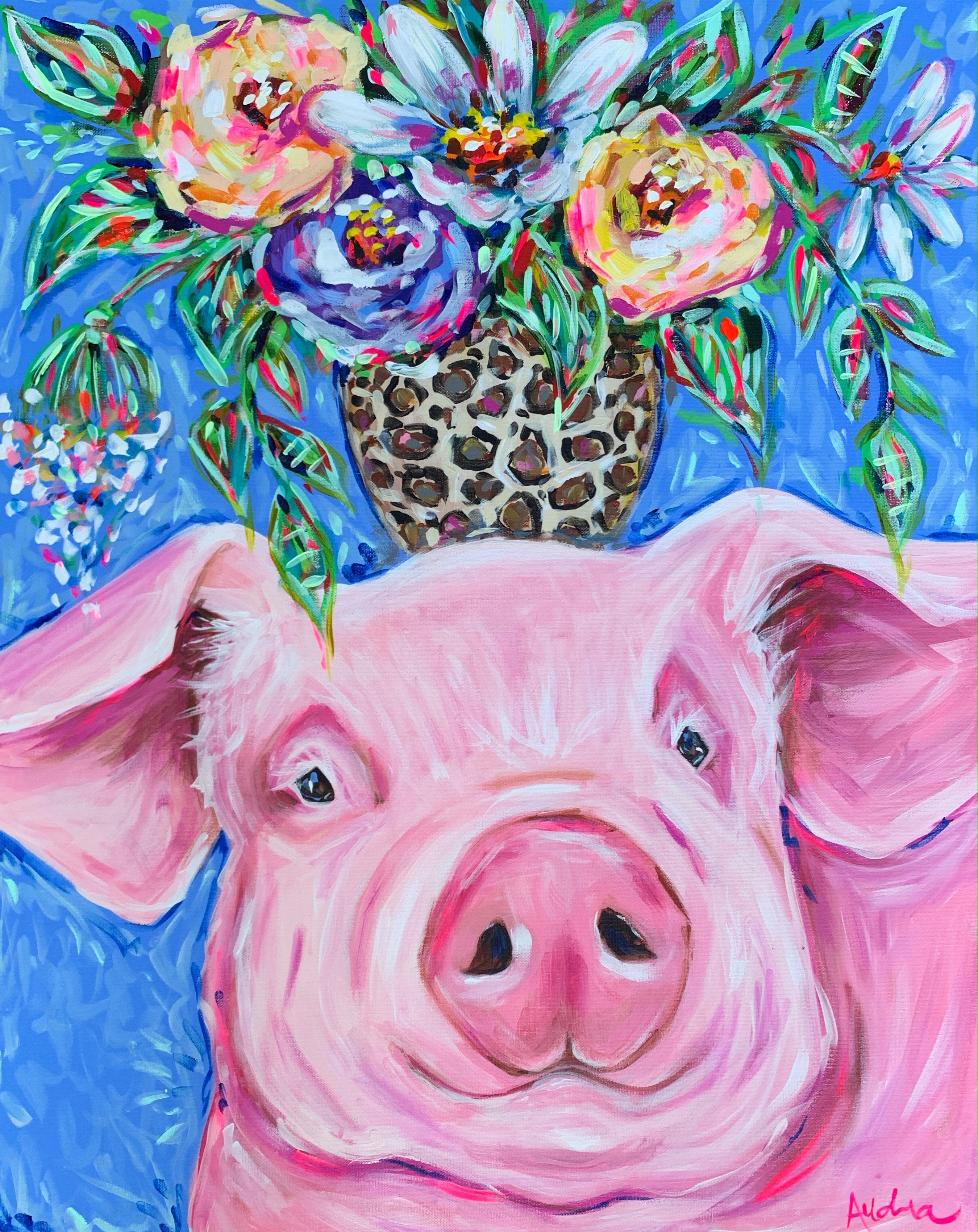 Pig and Bouquet Canvas