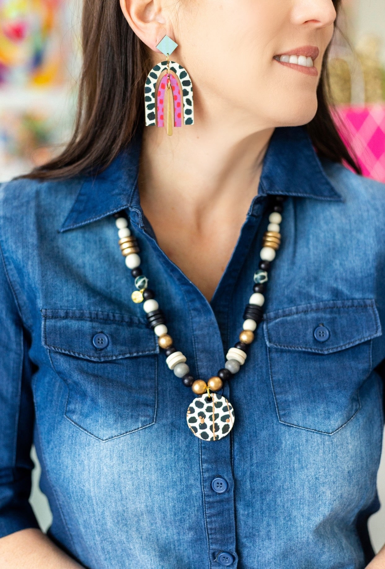 Audra Style™️ Black Dot Pendant Beaded Necklace