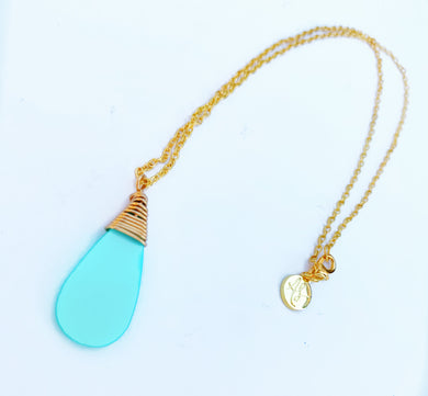 Audra Style™️ Turquoise Wire Wrap Drop Pendant Chain Necklace