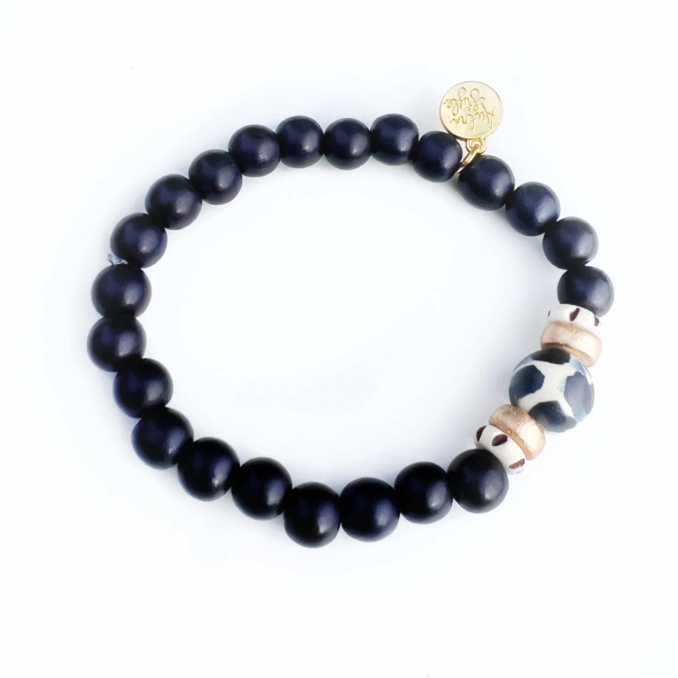 Skinny Black Stacking Bracelet Black and White Bead