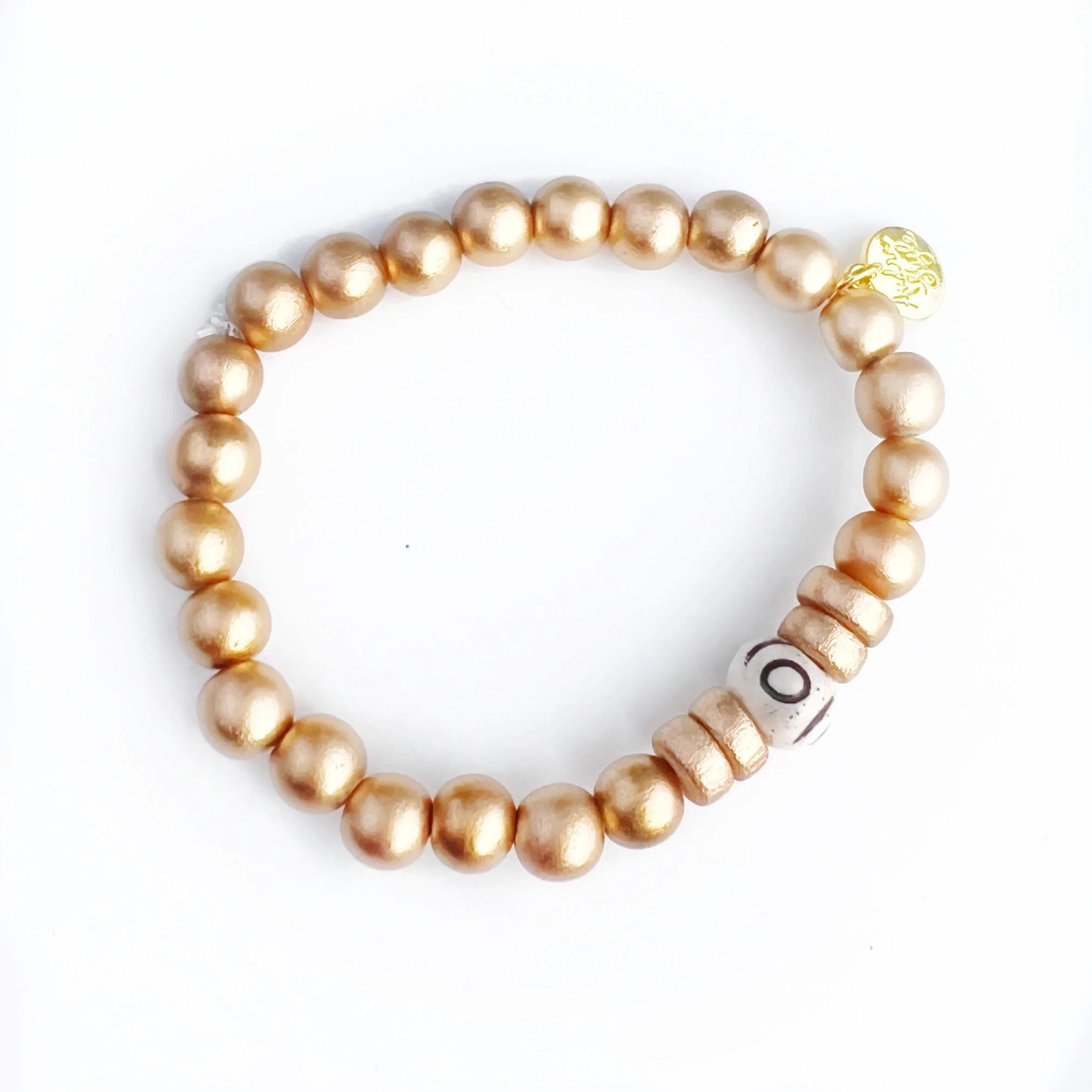 Skinny Gold Stacking Bracelet Bullseye Bone Bead