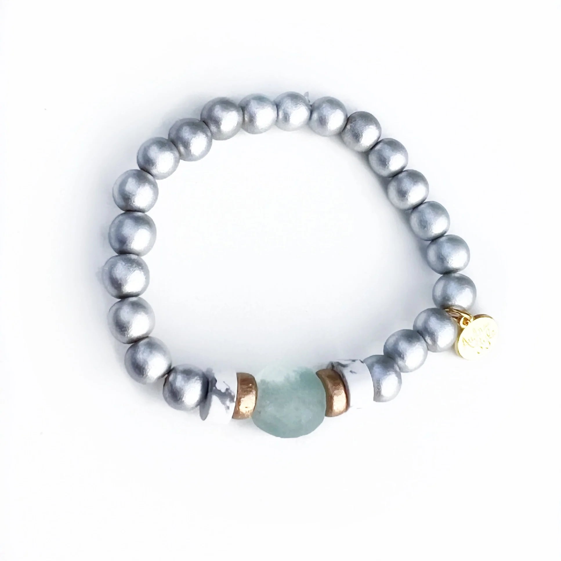 Skinny Silver Stacking Bracelet Frosted Glass Bead