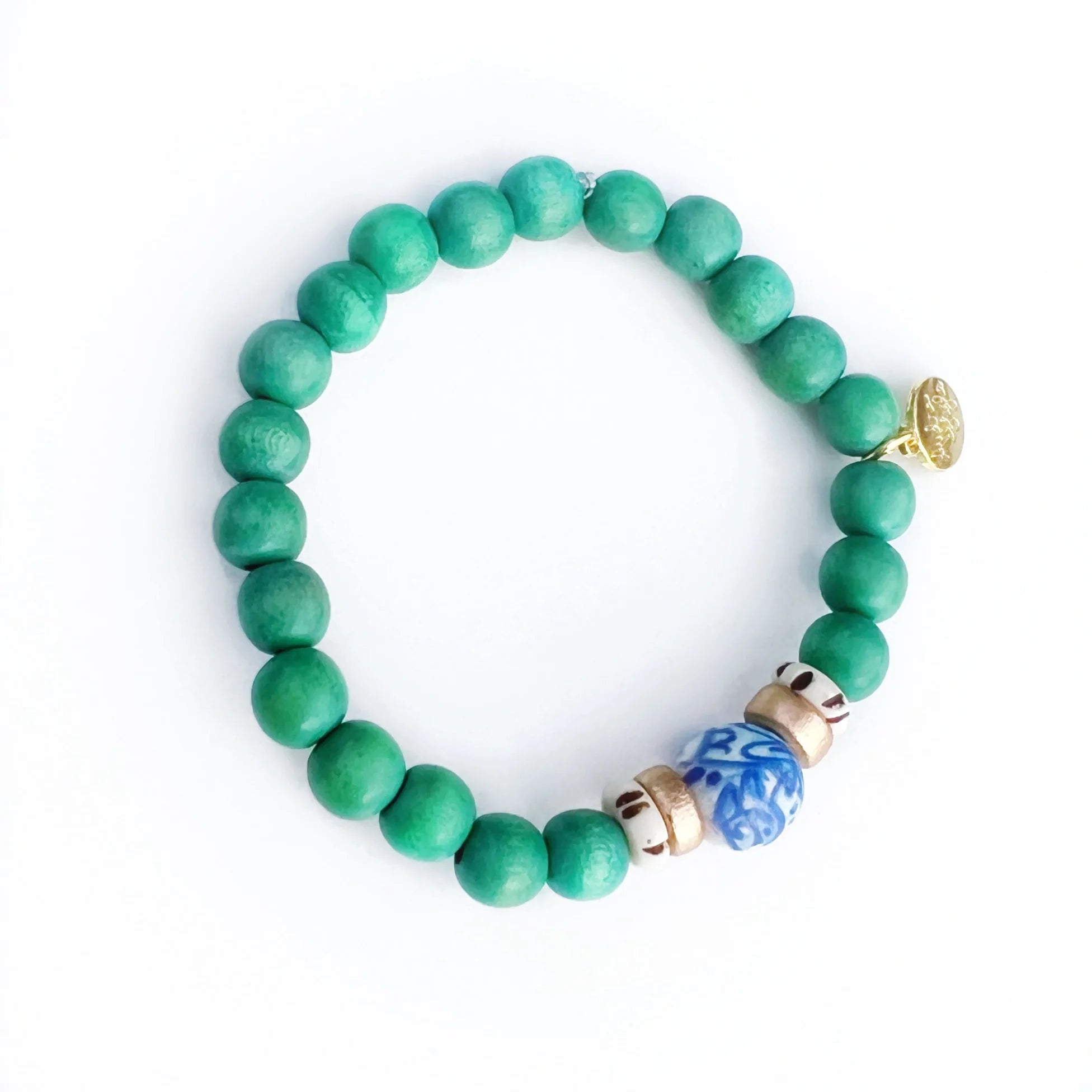 Skinny Kelly Green Stacking Bracelet Blue and White Bead